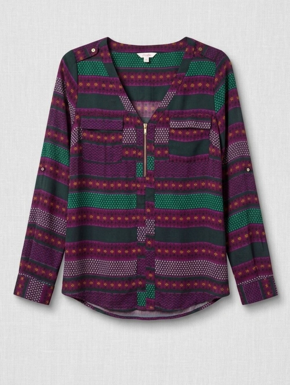 Candie's Western Purple and Teal Zip-Front Blouse Size L
